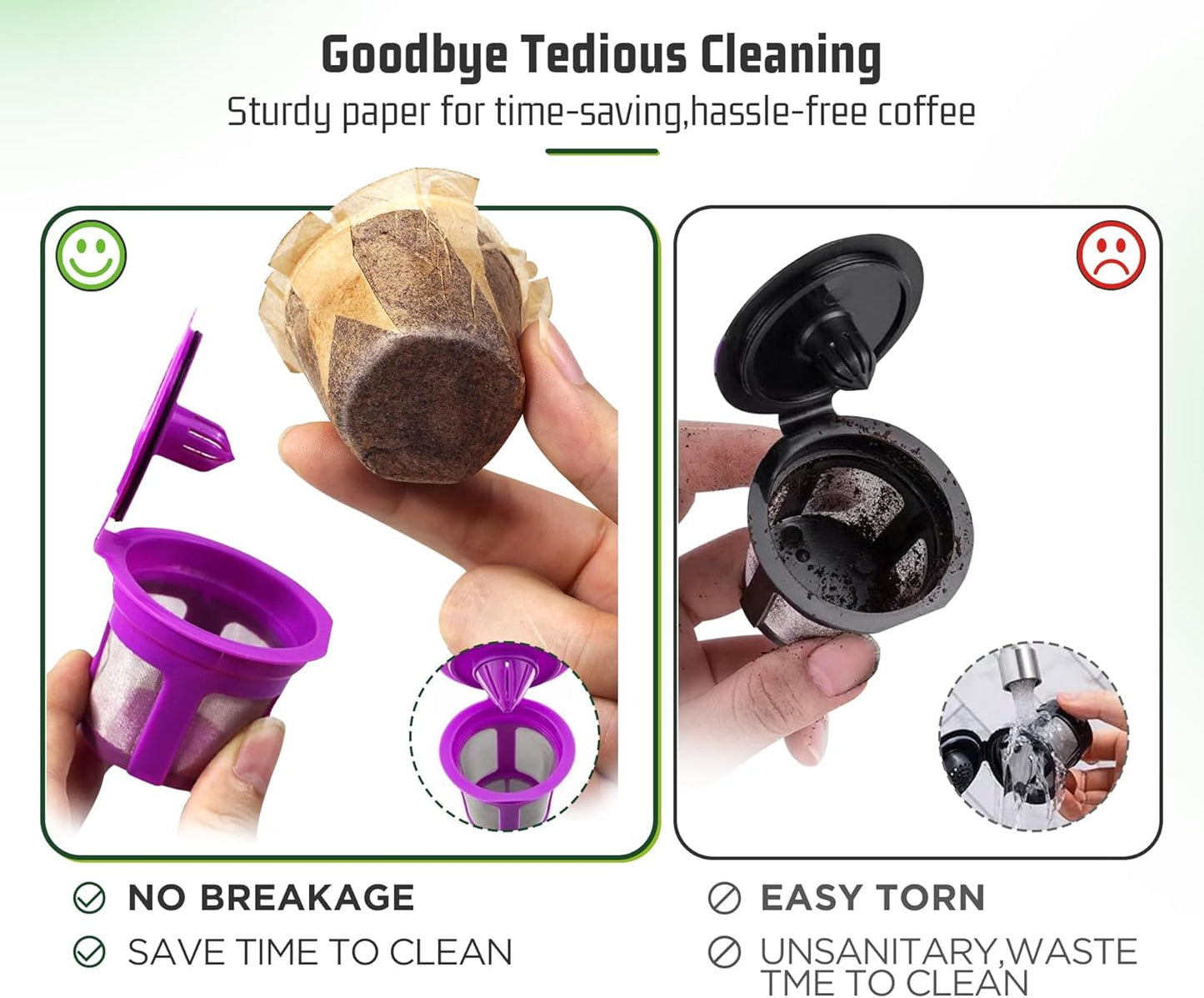 VIVI SKY Disposable K Cup Coffee Filters,400 Count Coffee Filter Paper Filters for Keurg Brewers Single Serve 1.0 and 2.0, Use with Reusable K Cup Coffee Pods (400, Unbleached)