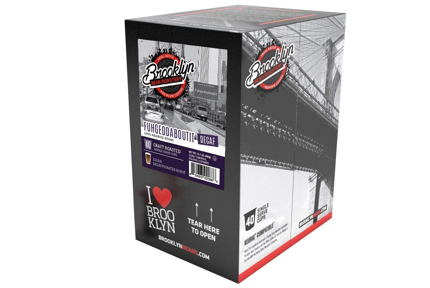 Brooklyn Beans Coffee Pods, Fuhgeddaboutit Decaf - Compatible with Keurig K Cup Brewers Including 2.0 Coffee Makers, 40 Count, Bold and Rich