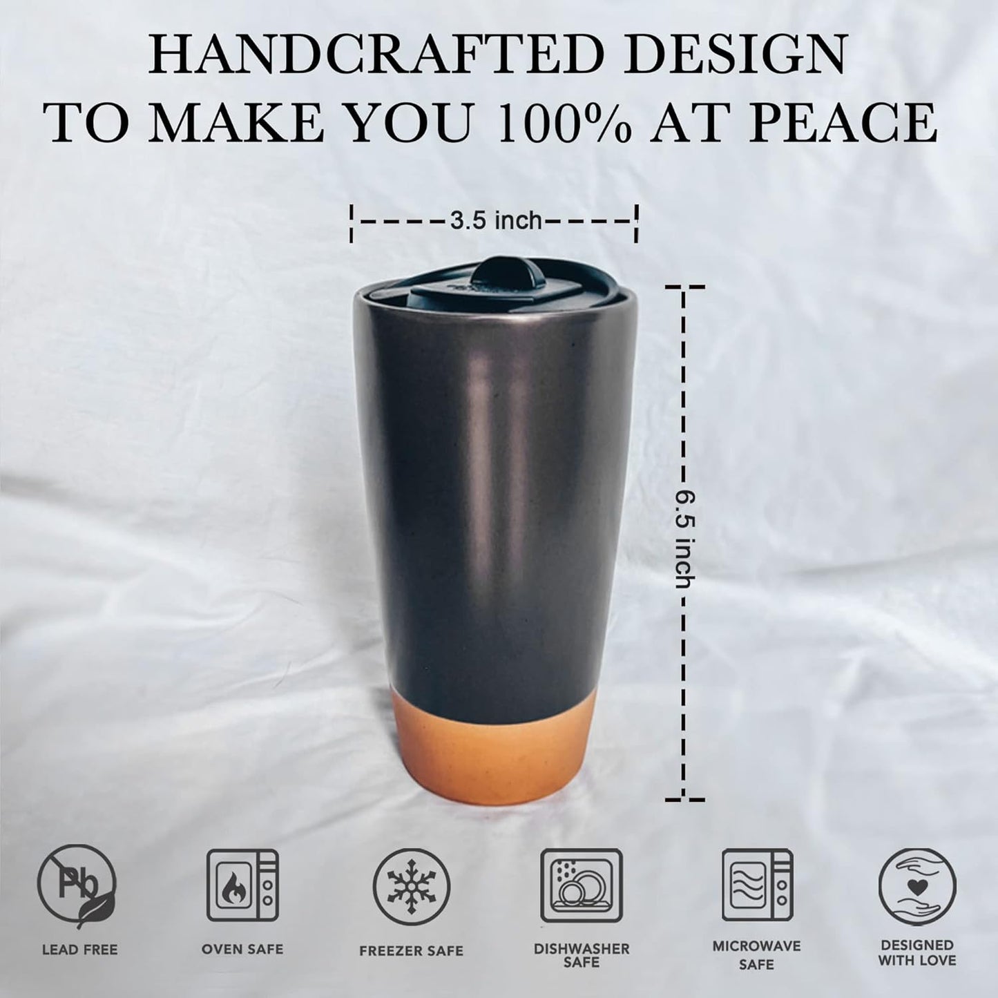 Mora Double Wall Ceramic Coffee Travel Mug with Lid, 14 oz, Portable, Microwave, Dishwasher Safe, Insulated Reusable Tall Cup, Splash Resistant Lid - To Go Tumbler for Car Cup Holder, Nightwaves