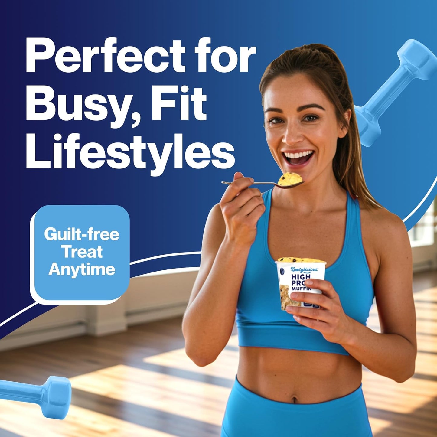 Bootylicious | High-Protein Muffin | 25g Protein, 7g Net Carbs, 2.32-2.75oz Cup, 12-Pack (Blueberry)