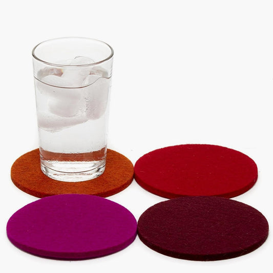 Graf Lantz - Bierfilzl Merino Wool Round Coasters Set of 4 - Bordeaux (4" Circles) - Absorbs 30% of Weight - German Wool - Heat Resistant, Sustainable, & Reusable - Home Decor & Coffee Table Decor