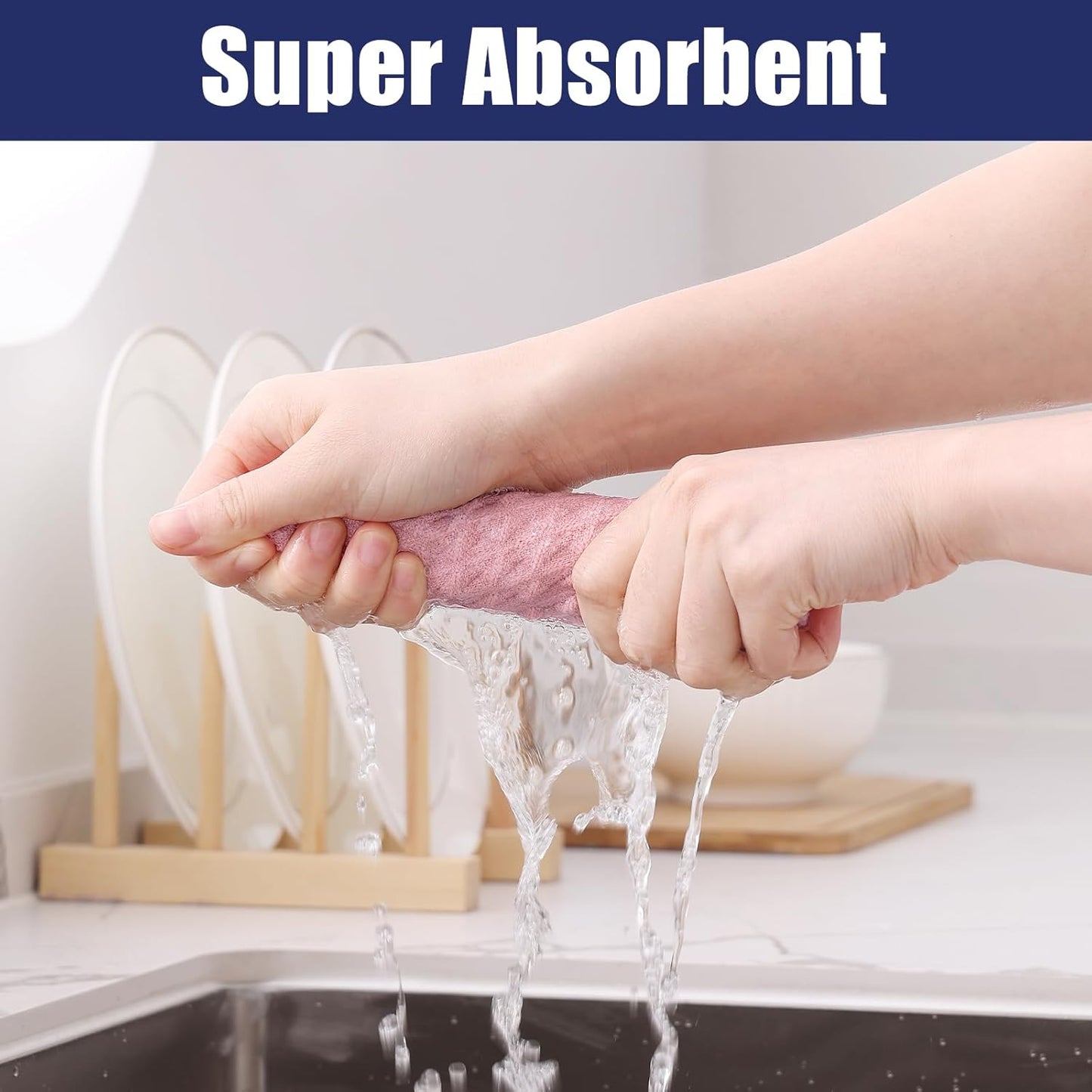 Homaxy Microfiber Waffle Weave Kitchen Dish Cloths, 12 x 12 Inch Ultra Absorbent and Solid Color Dish Towels for Kitchen Fast Drying Dishcloth for Washing Dishes, 8 Pack, Pink