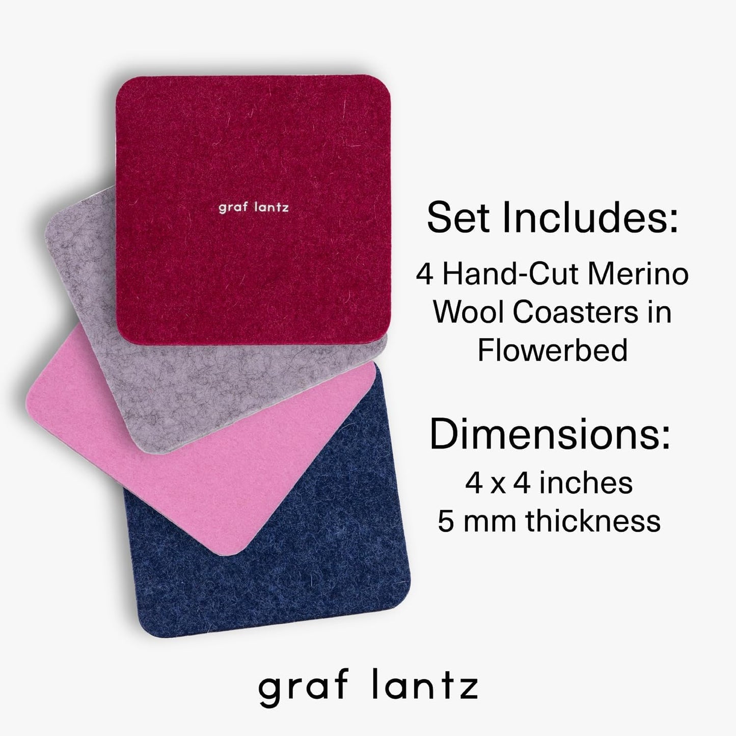 Graf Lantz - Bierfilzl Merino Wool Square Coasters Set of 4 - Flowerbed (4"x4"x5mm) - Absorbs 30% Weight, Natural German Wool - Heat Resistant, Sustainable, Reusable - Home Decor, Coffee Table Decor