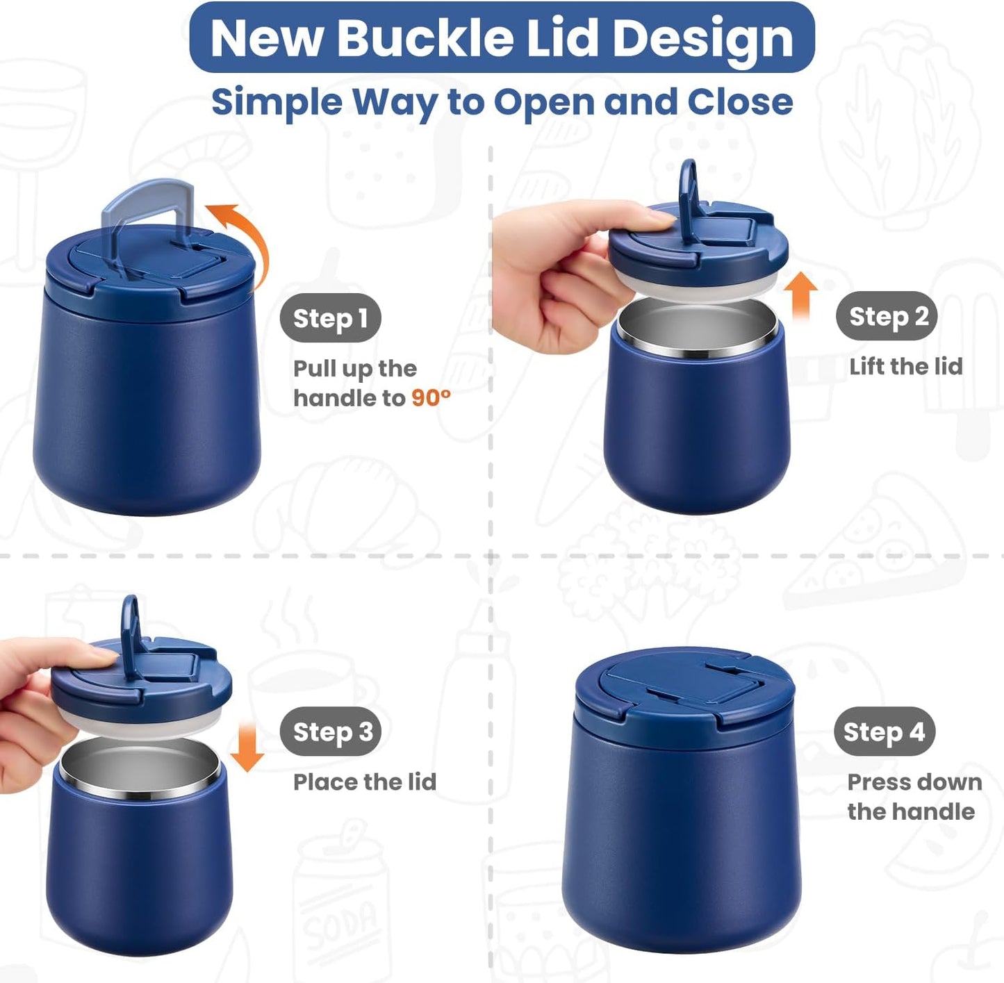 20oz Insulated Vacuum Food Jar with Buckle Lid,Soup Thermo for Hot Food Kids,Wide Mouth Leakproof Stainless Steel Lunch Container with Spoon-Blue