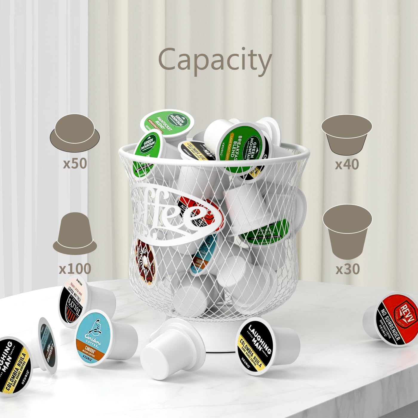 Coffee Pod Holder, Sturdy K Cup Organizer, Large Capacity K Cup Storage for Keuring Espresso Capsule Coffee Creamer, Easy to Refill and Organize for Cafe Bar, Coffee Bar Decor