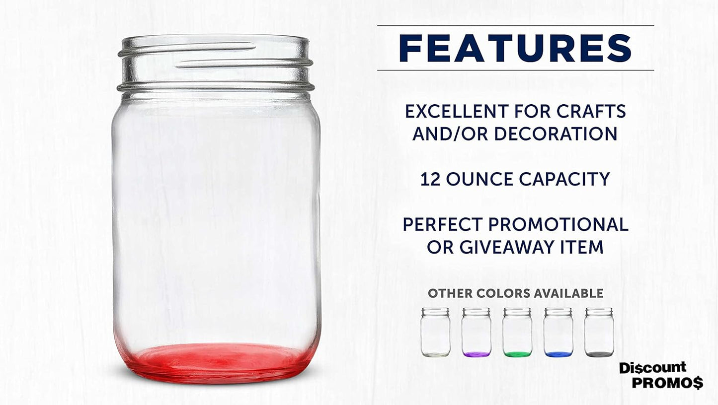 DISCOUNT PROMOS Decorating Mason Jars 12 oz. Set of 10, Bulk Pack - Glass Jars for Overnight Oats, Candies, Fruits, Pickles, Spices, Beverages - Red