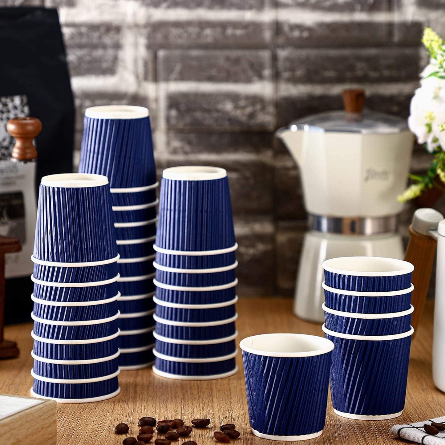 Yaomiao 200 x Disposable Espresso Cups, 4 oz, Corrugated Paper, Insulated, Heat Resistant, Blue, for Party, Cold Drinks, Tea
