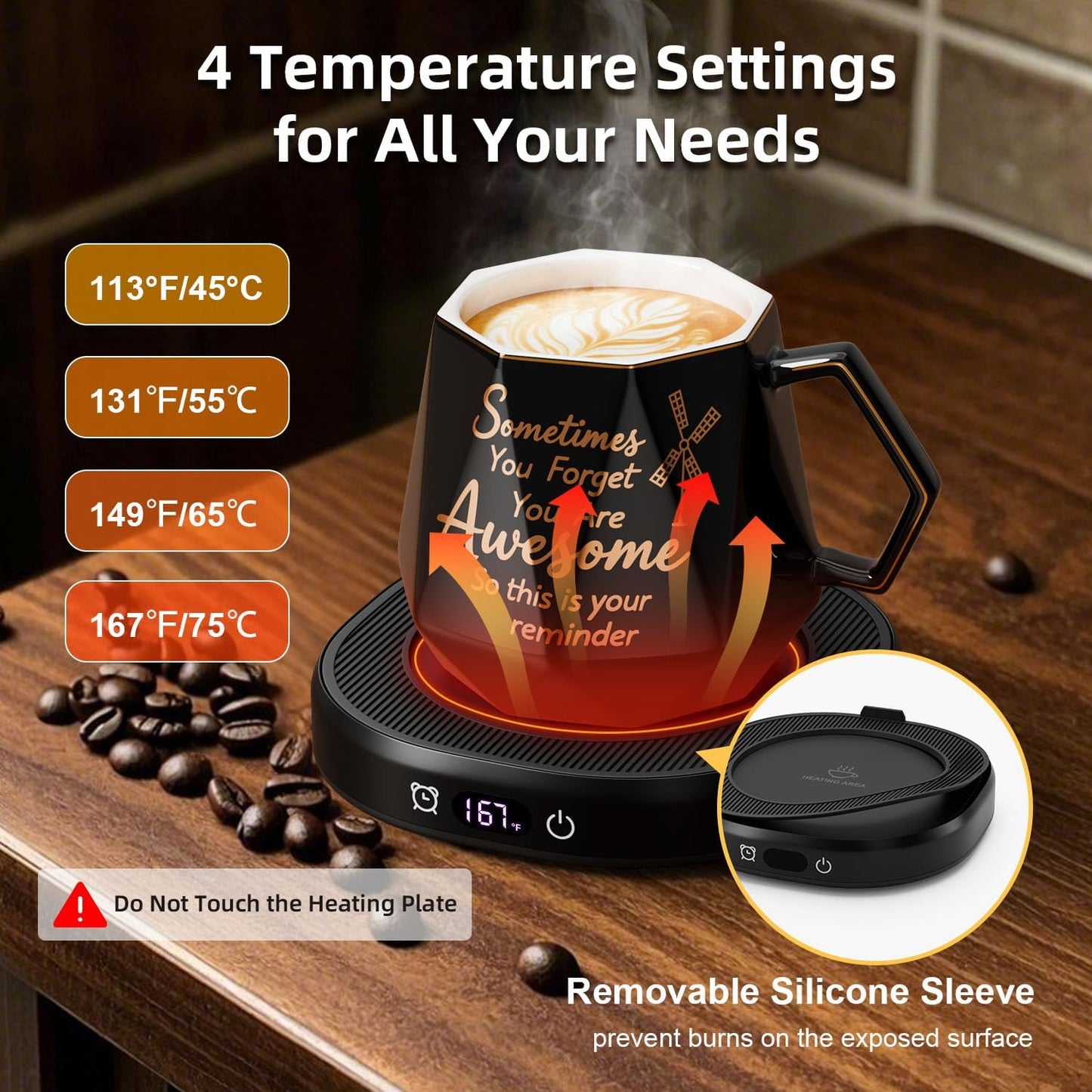 You're Awesome Coffee Mug Warmer Set, Smart Electric Coffee Cup Warmer for Desk Office, 4 Temperature Setting & 8H Auto Shut Off Candle Heater Beverage Coffee Warmer Birthday Thank You Gifts for Women