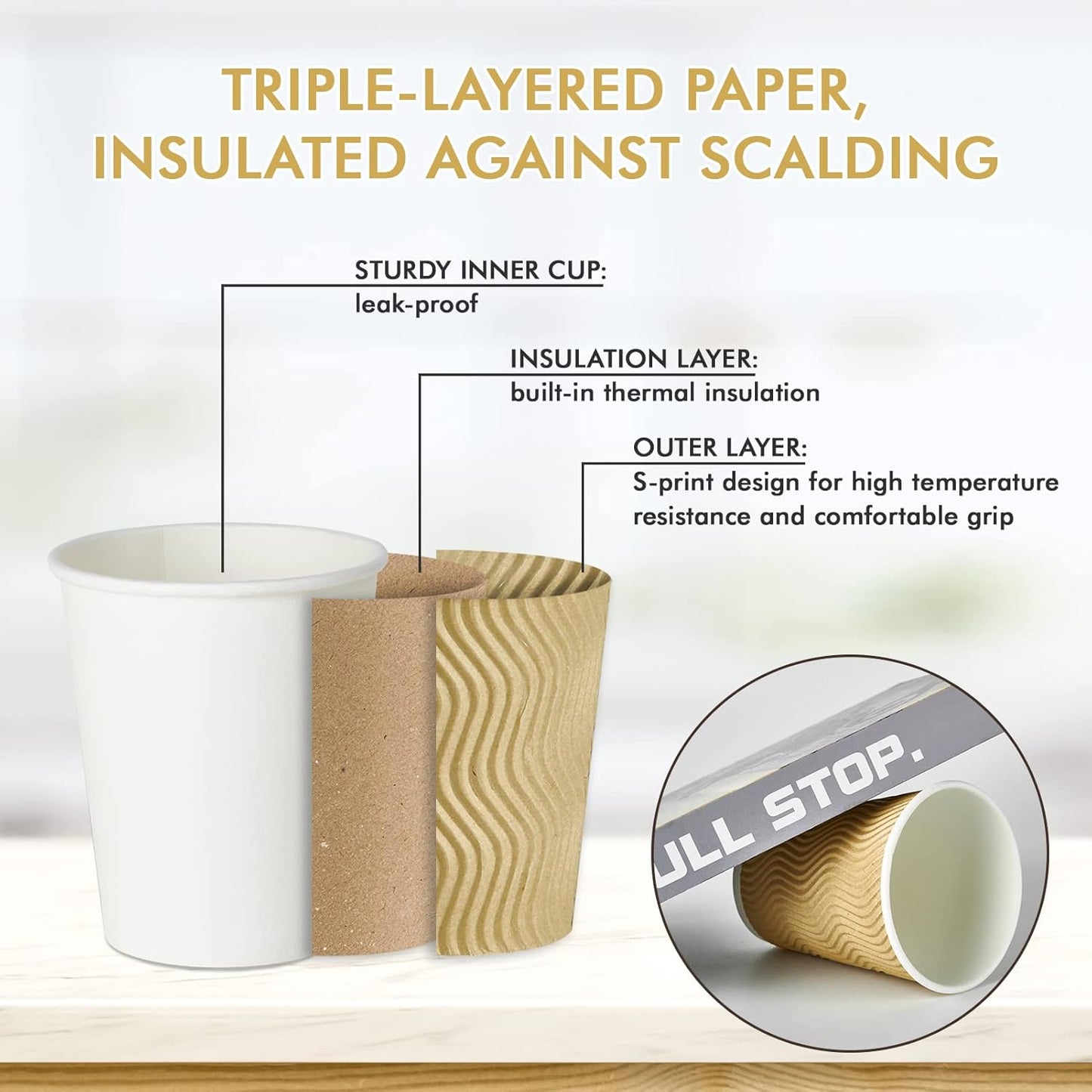 8 OZ Coffee Cups, 120 Count Insulated Ripple Wall Paper Hot Coffee Cups for Hot Beverage