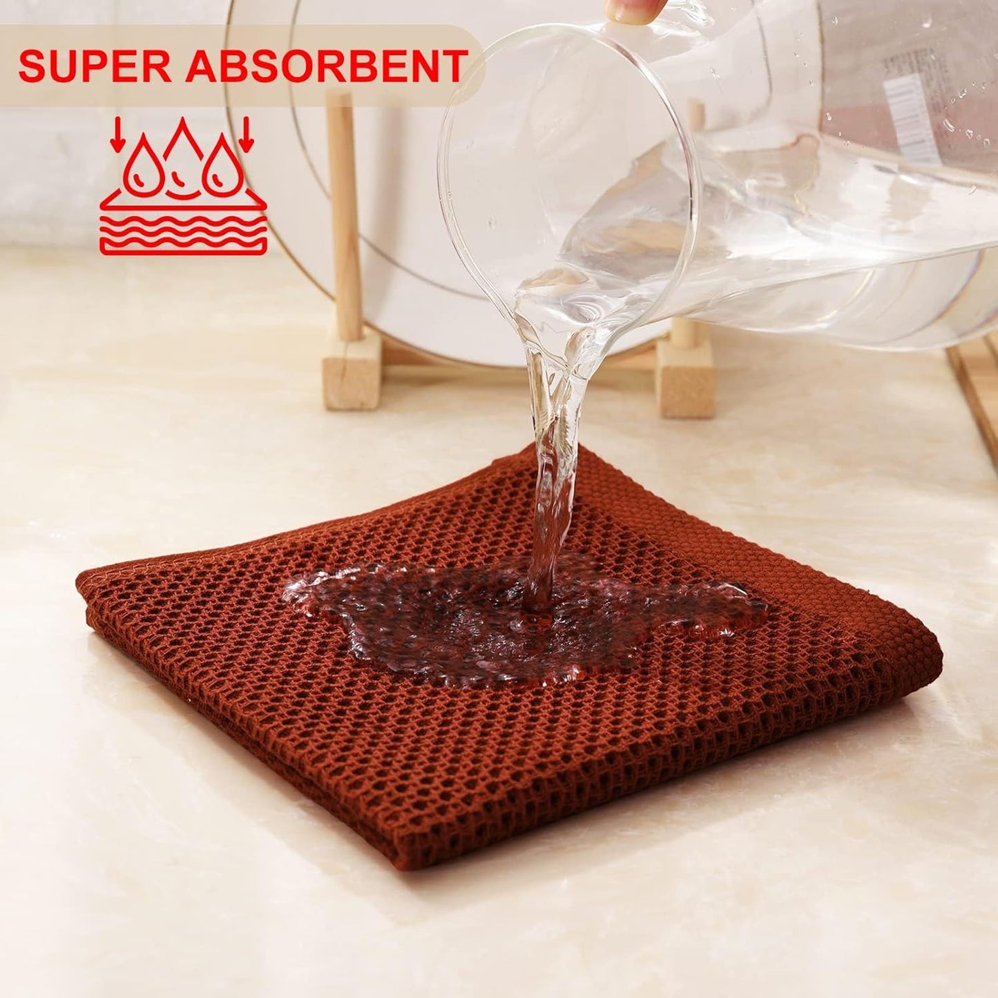 Kitinjoy 100% Cotton Kitchen Dish Cloths, 8 Pack Waffle Weave Ultra Soft Absorbent Dish Towels for Drying Dishes Quick Drying Kitchen Towels Dish Rags, 12 X 12 Inches, Rust