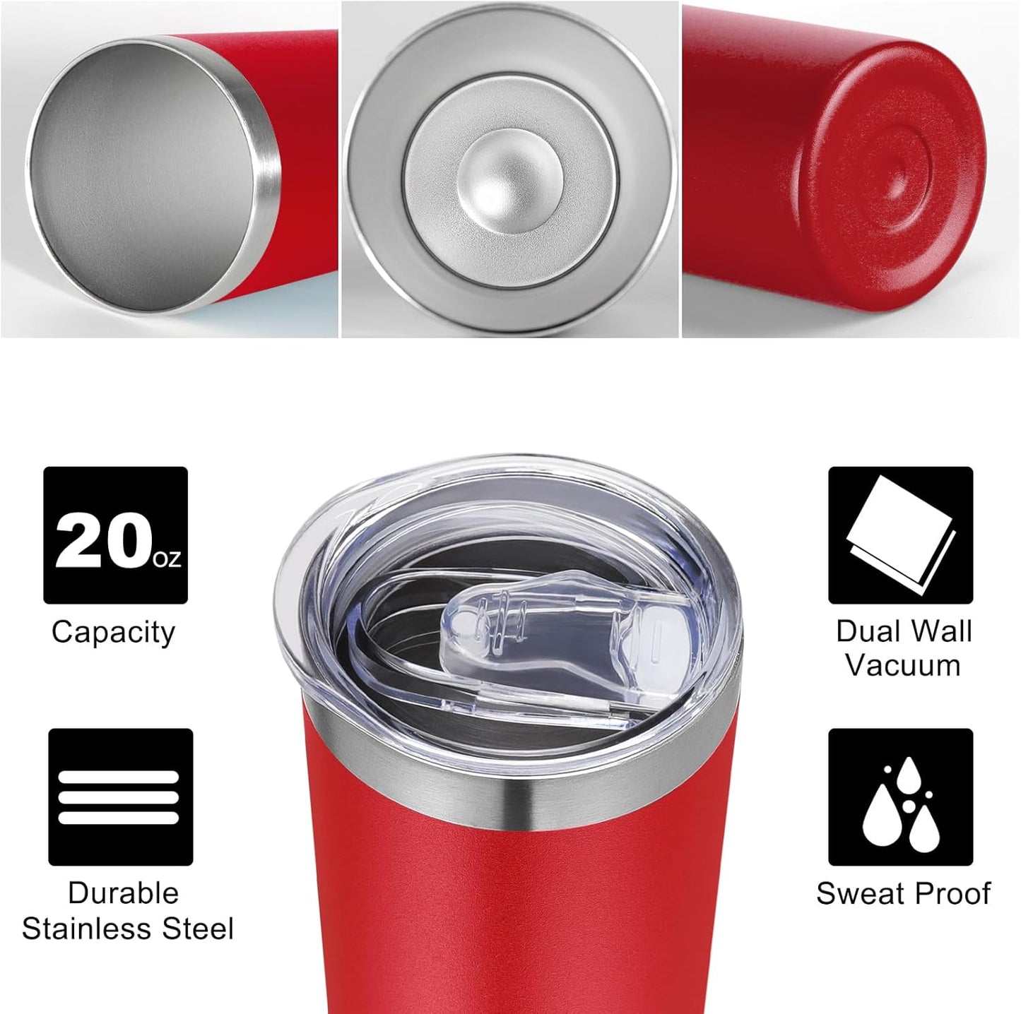 VEGOND 20 oz Stainless Steel Skinny Tumbler with Lids and Straws, 20oz Vacuum Insulated Slim Tumbler Cup, Double Wall Travel Tumblers Bulk for Cold Hot Drinks, Red 6 Pack