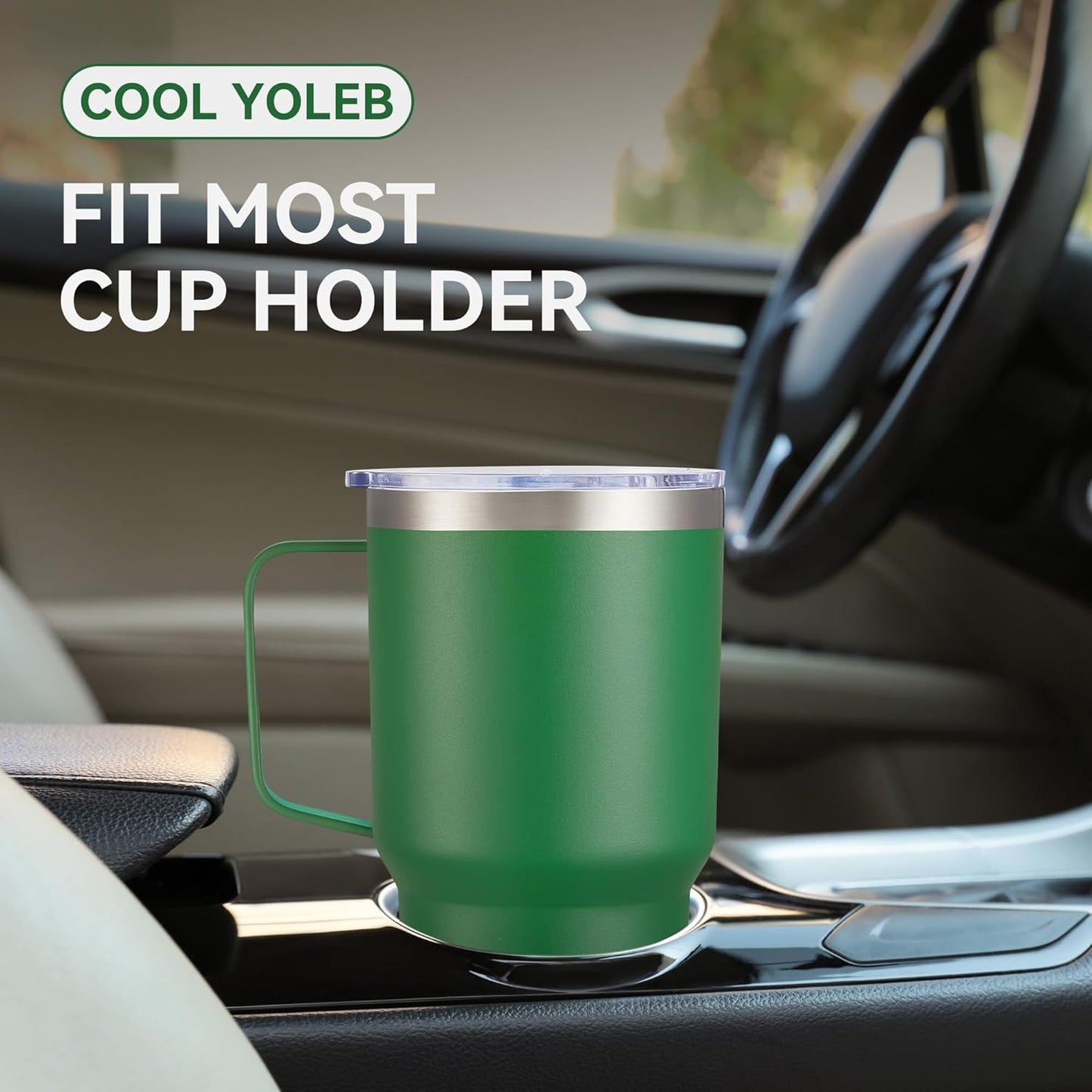 30 oz Tumbler with Handle and Lid, Stainless Steel Tumblers Double Wall Vacuum Insulated Travel Mug Leak Proof Cup Keep Drinks Cold and Hot Dark Green, 1 Pack