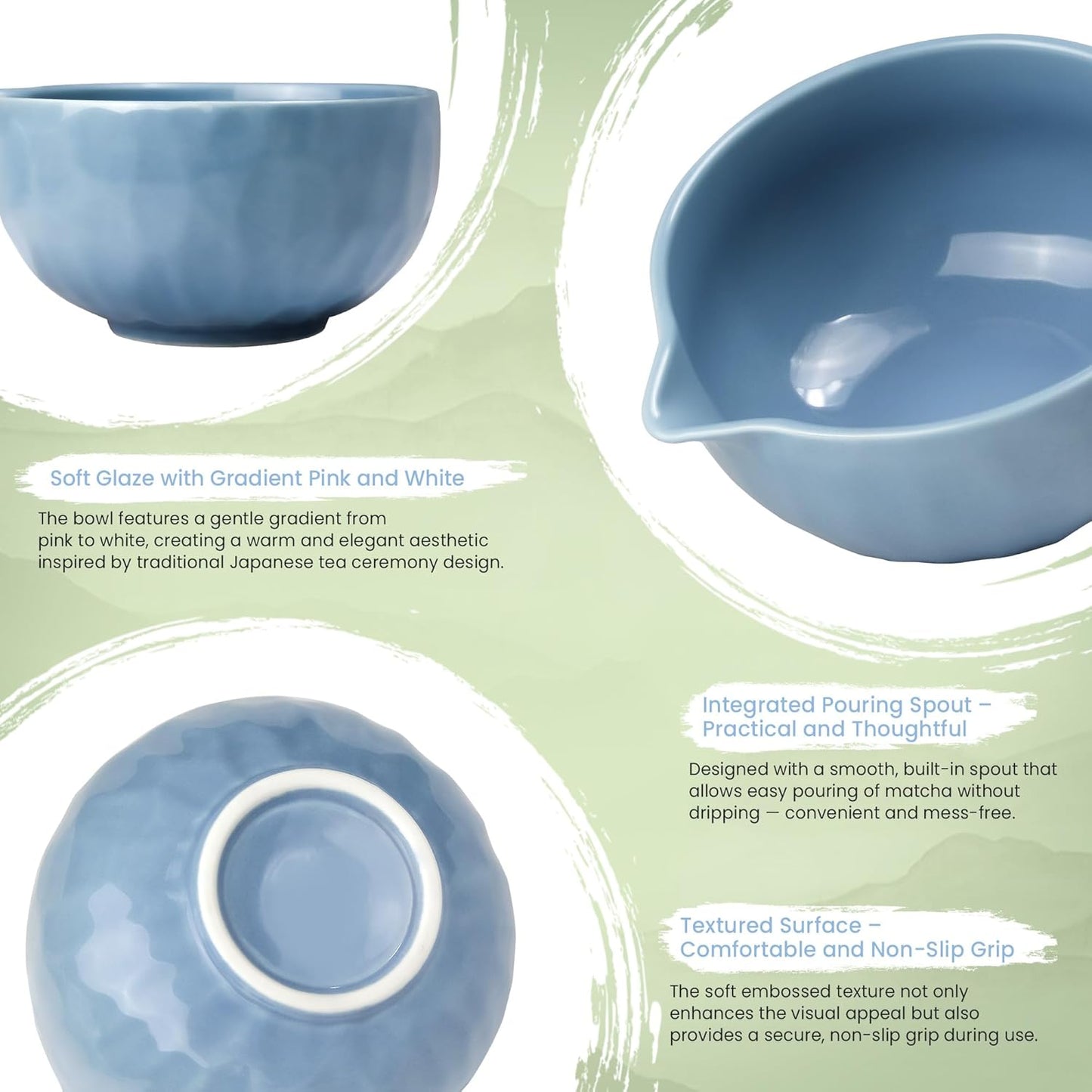 7-Pcs Matcha Whisk Set - Ceramic Matcha Set Includes Bowl,Whisk,Holder,Bamboo Scoop,Scoop Rest,Sifter & Tea Towel – Japanese Traditional Tea Kit for Beginners & Tea Lovers (Blue)