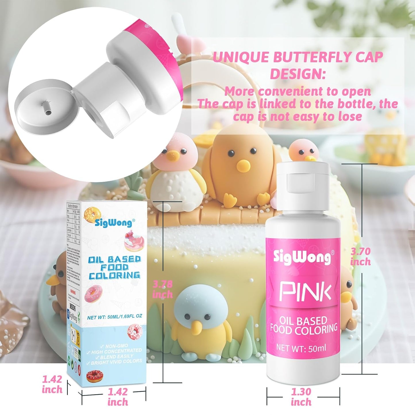 Oil Based Food Coloring for Chocolate - 50ml Pink Upgraded Edible Oil Based Food Dye for Cake Decorating, Baking, Candy Melts, Cookie, Icing Frosting, Fondant, Meringues - 1.69 Fl.Oz Bottles