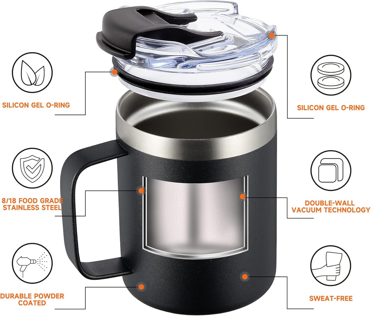 ALOUFEA 12oz Insulated Coffee Mug Cup with Handle, Stainless Steel Travel Coffee Mug with Flip Lid, Double Wall Vacuum Coffee Tumbler,Seafoam