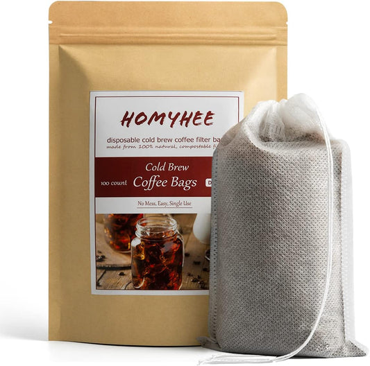 No Mess Cold Brew Coffee Filters - 100 Count Disposable Fine Mesh Brewing Bags for Concentrate/Iced Coffee Maker, French/Cold Press Kit, Hot Tea in Mason Jar or Pitcher, 4 x 6 Inches