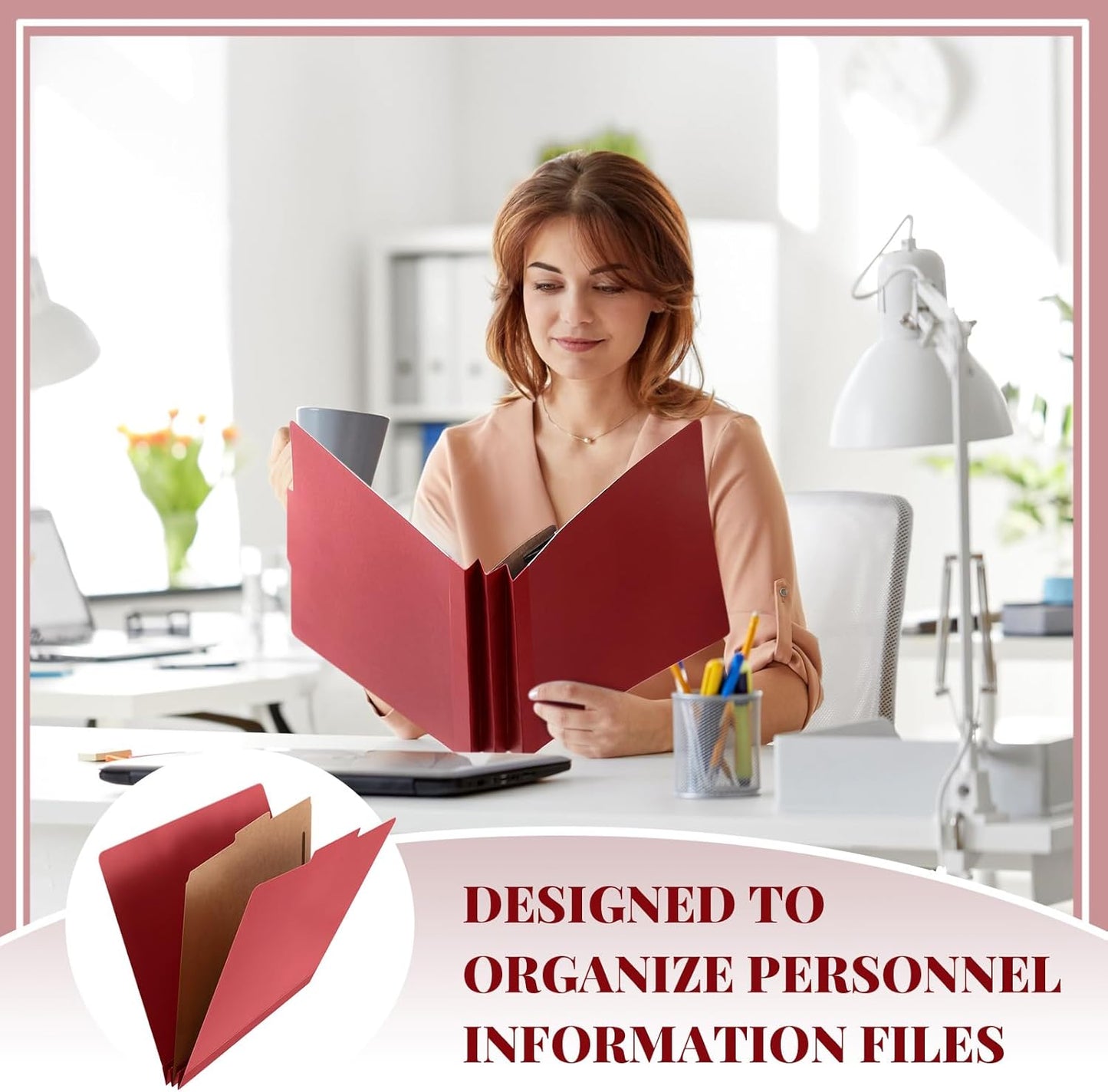 24 Pcs Classification Folders Letter Size, Back to School Supply for Teacher, Student, 1 Divider Pressboard File Folder Bulk with 2 Fasteners, 3.5 Inch Expanding File Organizer (Red)