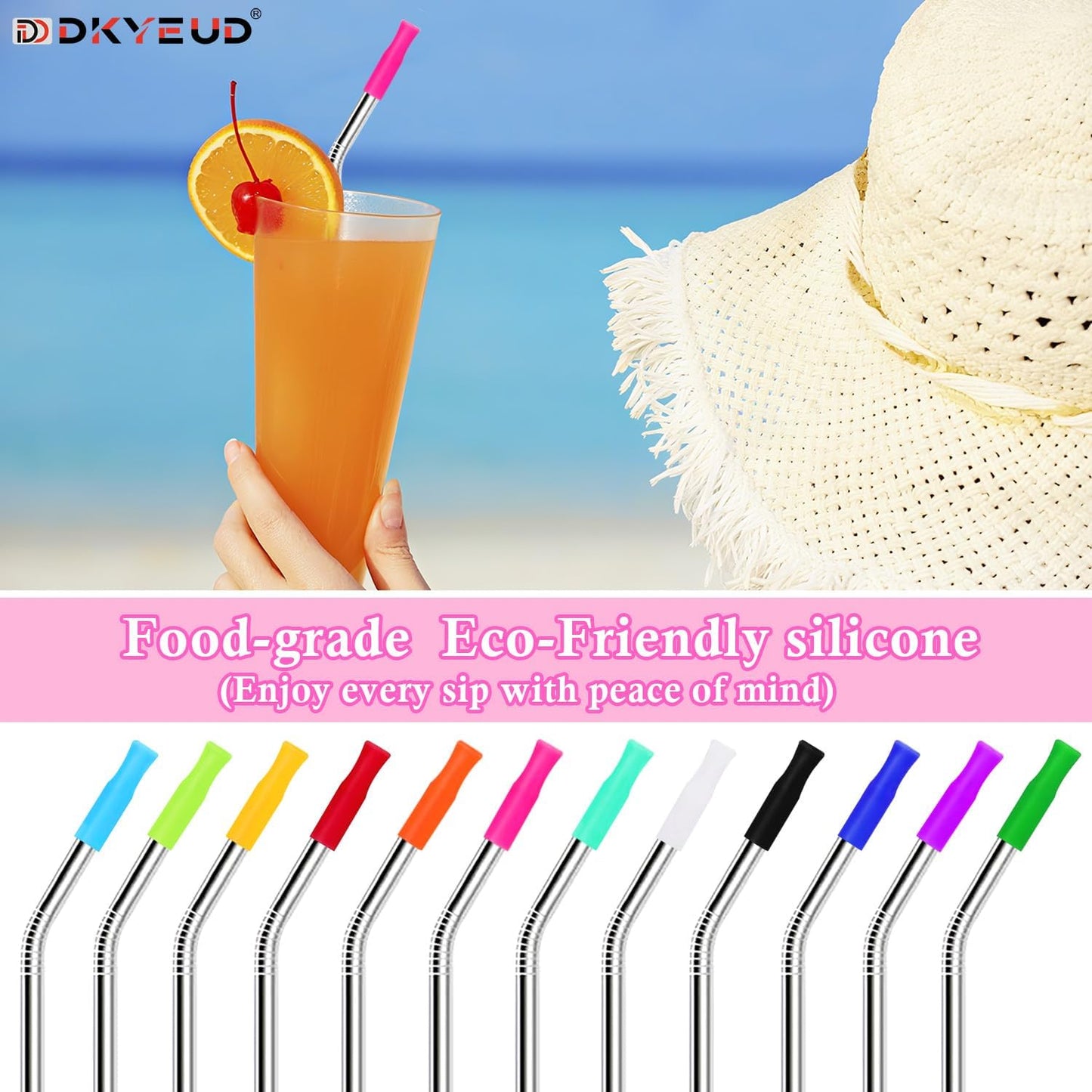 36PCS Food-Grade 12 Colors Metal Straws Reusable Silicone Tips,Only Fit Diameter 0.32In- 8mm Stainless Steel Straws, BPA Free, Eco-Friendly