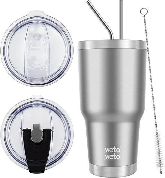 WETOWETO 30 oz Tumbler Stainless Steel Vacuum Insulated Coffee Ice Cup Double Wall Vacuum Coffee Tumbler for Hot and Cold drinks, Suitable for Beach, Travel, Party, Office (Stainless, 1 Pack)