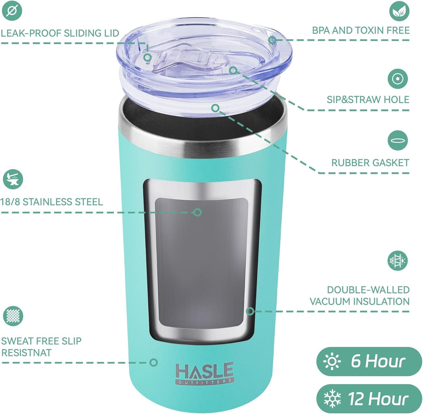HASLE OUTFITTERS 12oz Skinny Tumbler Bulk, Slim Tumblers Set with Lid, Double Wall Stainless Steel Insulated Travel Coffee Mug, Durable Powder Coated Travel Water Cup(Mint Green, 12)