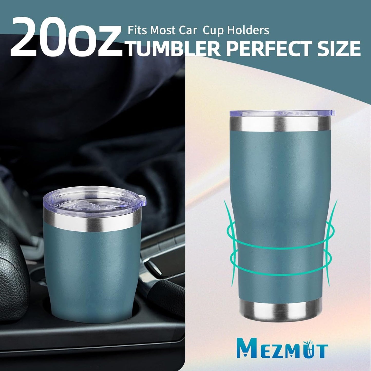 MEZMUT 20oz Coffee Tumbler with Lid and Straw Double Wall Vacuum Insulated Cup Stainless Steel Travel Mugs Insulated for Hot & Cold Leakproof Powder Coated Tumbler for Indoor Outdoor(Mayan Blue)