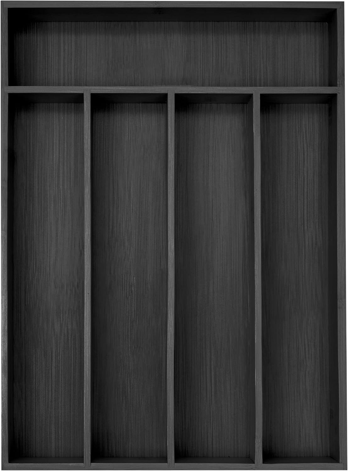 Bamboo Silverware Holder - Drawer Organizer with 5 Slots (Black)
