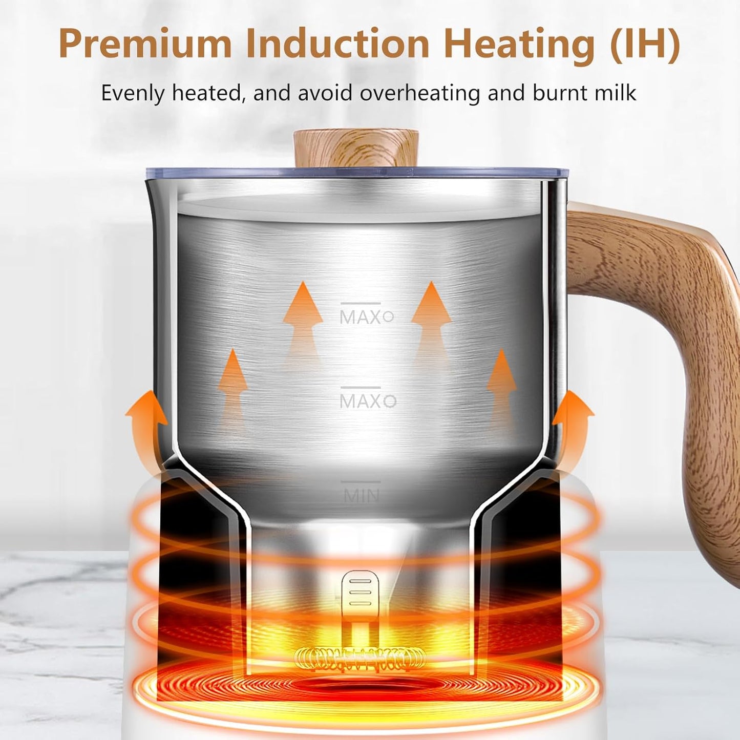 AMZCHEF 8-IN-1 Milk Frother and Steamer 550 Watts, 21 oz Split Stainless Steel Automatic Steamer, Milk's Warmer for Latte, Cappuccino, Hot and Cold Froth, Heated Milk, Hot Chocolate, Baby Food silver