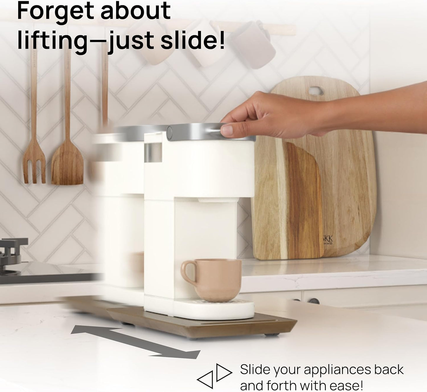 Ibyx Elegant Sliding Tray for Your Coffee Maker & Heavy Kitchen Appliances - Sturdy, Slides Easily from Under The Cabinet (Brown, 7.5”W x 14.5”D)