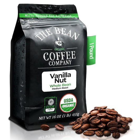 The Bean Organic Coffee Company Vanilla Nut, Medium Roast, Whole Bean Coffee, 16-Ounce Bag