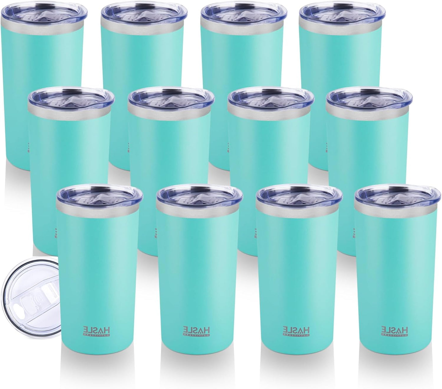 HASLE OUTFITTERS 12oz Skinny Tumbler Bulk, Slim Tumblers Set with Lid, Double Wall Stainless Steel Insulated Travel Coffee Mug, Durable Powder Coated Travel Water Cup(Mint Green, 12)