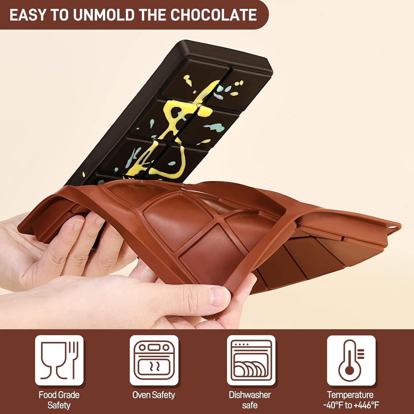 2 Pcs Chocolate Molds Silicone, Deep Chocolate Bar Mold, Non-Stick Food Grade Chocolate Mold for Dubai Chocolate Bar Pistachio, Candy and Chocolate Making - 20 Square Shape