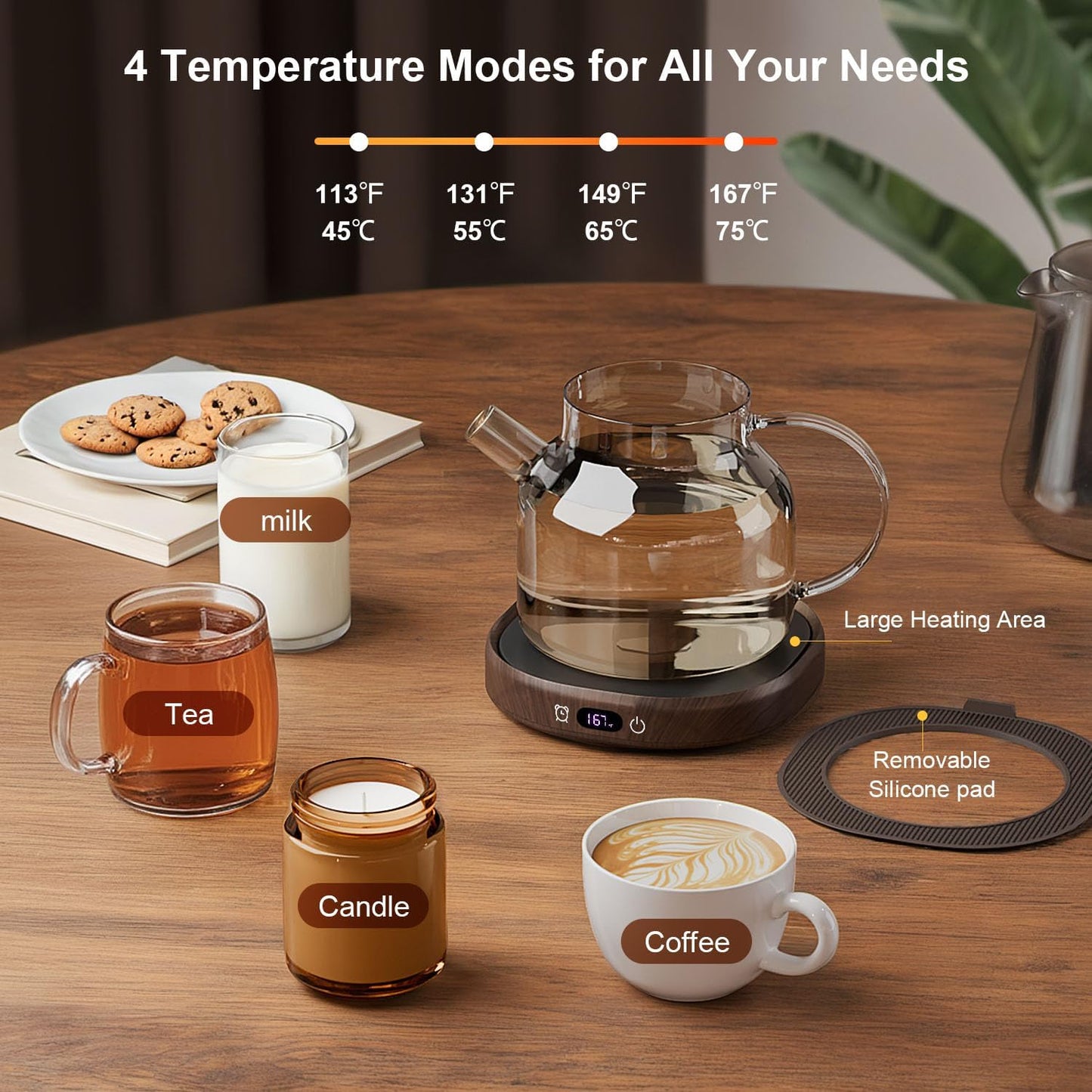 Electric Mug Warmer for Desk Auto Shut Off, Smart Coffee Cup Warmer for Tea Milk, 4 Temperature Setting Coffee Warmer Accessories Keep Beverage Fast Heating Home & Office, 8H Timer Candle Warmer Plate