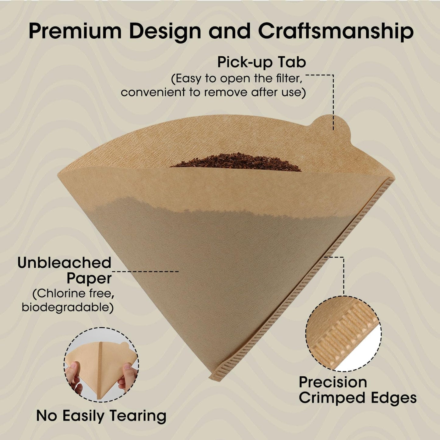 V60 Coffee Filters 02, ONIOU Unbleached Size 02 Cone Coffee Filters, 100 Count Natural Brown Pour Over Paper Filters for Hario V60 & Others 1–4 Cup Coffee Dripper