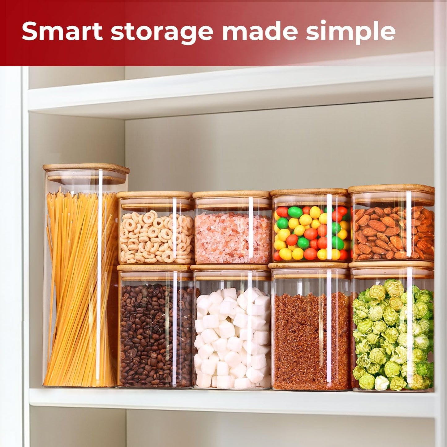 Glass Storage Containers with Lids, Food Storage Jar Canister Set, Pantry Organizers for Cookie Candy Tea Coffee Bean (4 pack 1qt)