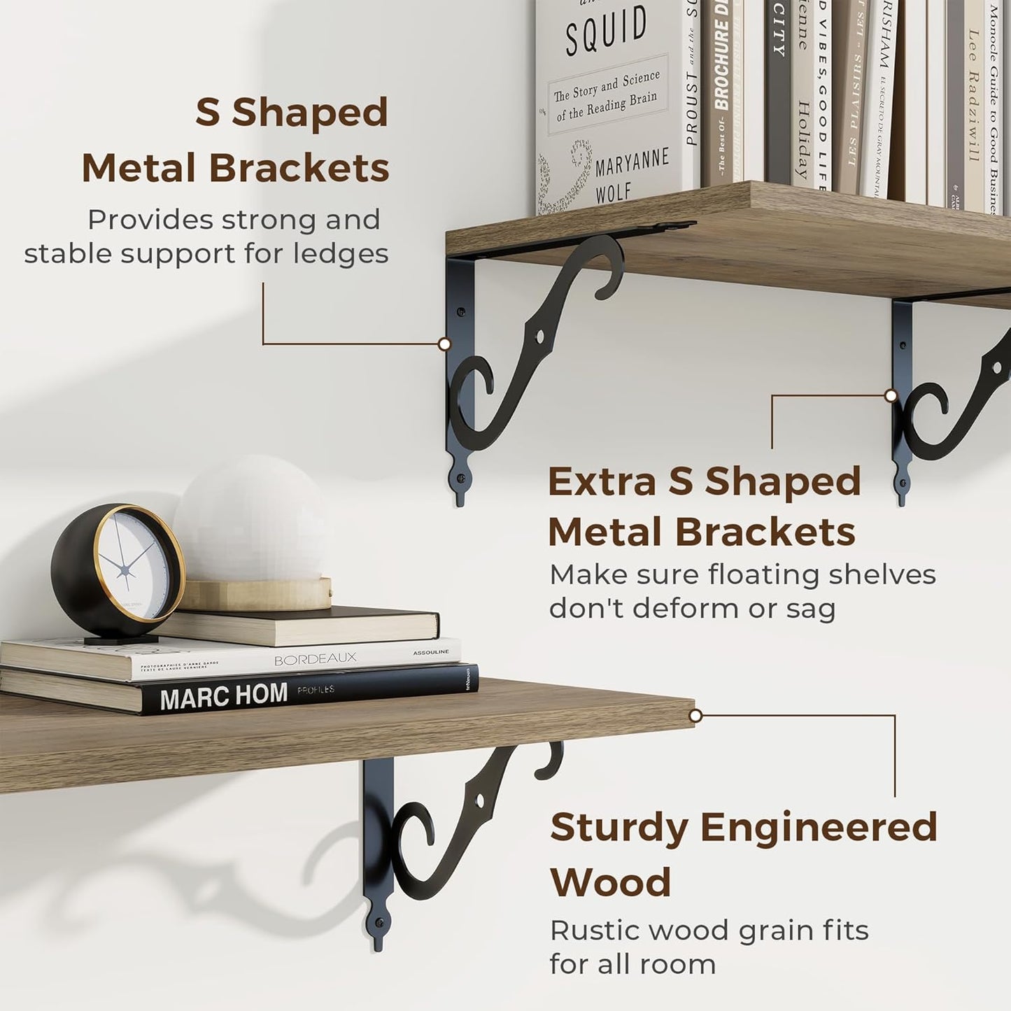 RICHFOCUS 12 Inch Deep Floating Shelves for Wall, 55" W x 12" D Wood Wall Shelves Set of 2, Wide Floating Shelves for Living Room, Bedroom, Kitchen, Bathroom and Decor Storage, Grey