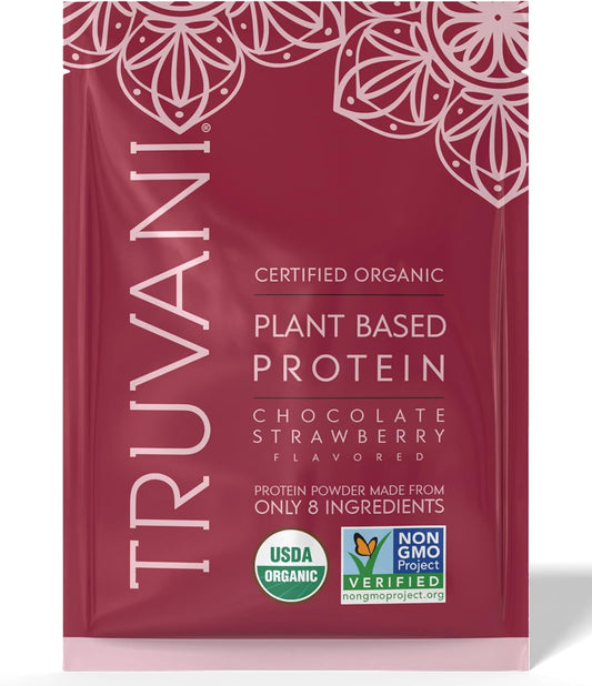 Truvani Vegan Pea Protein Powder | Chocolate Strawberry | 20g Organic Plant Based Protein | 1 Serving | Keto | Gluten & Dairy Free | Low Carb | No Added Sugar