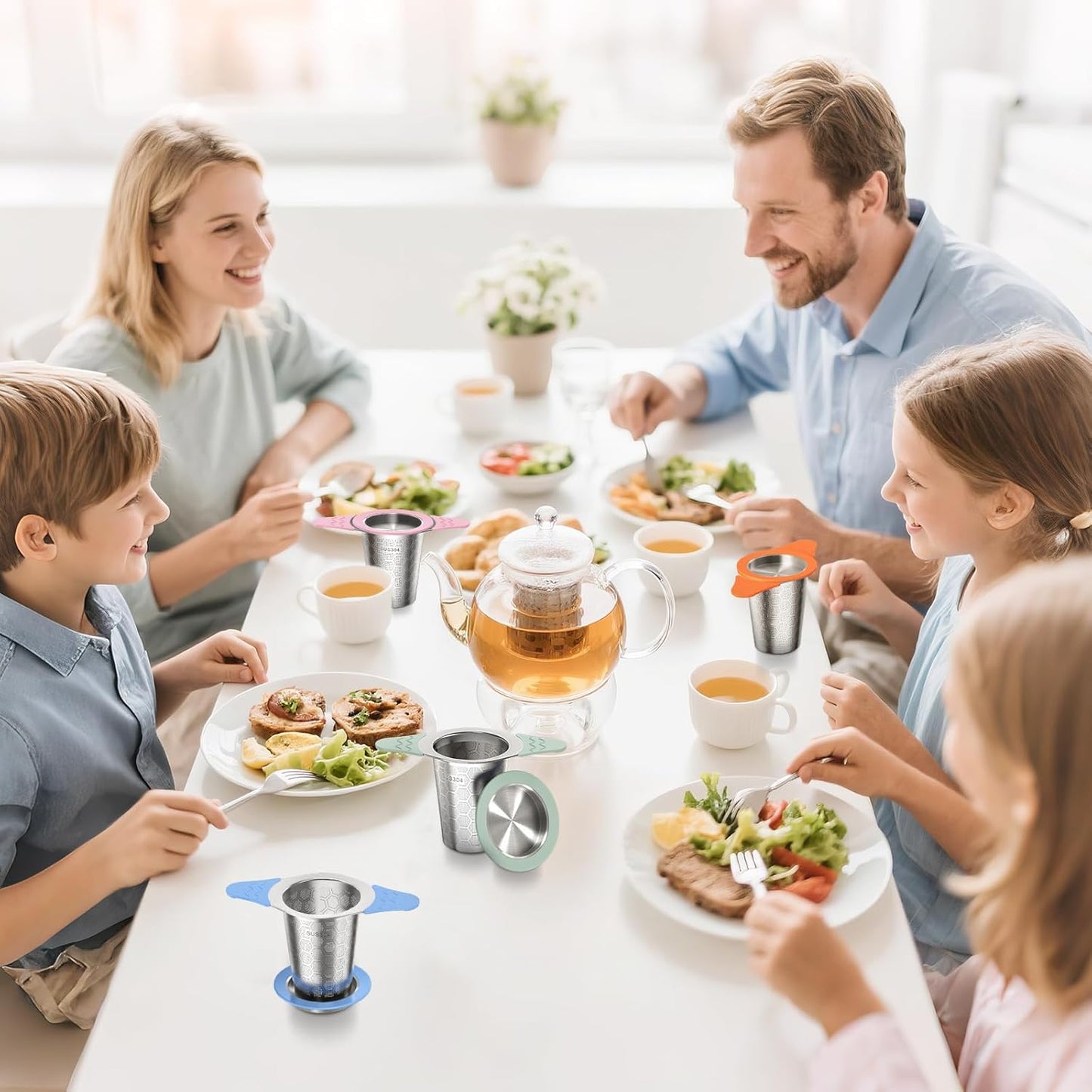 Tea Infuser for Loose Leaf Tea,18/8 Stainless Steel Tea Infuser with Heat Proof Silicone Handles,Extra Fine Mesh Tea Strainers Filter Fine Tea Leaves Effectively,Fits TeaPots/Mugs-4Pack