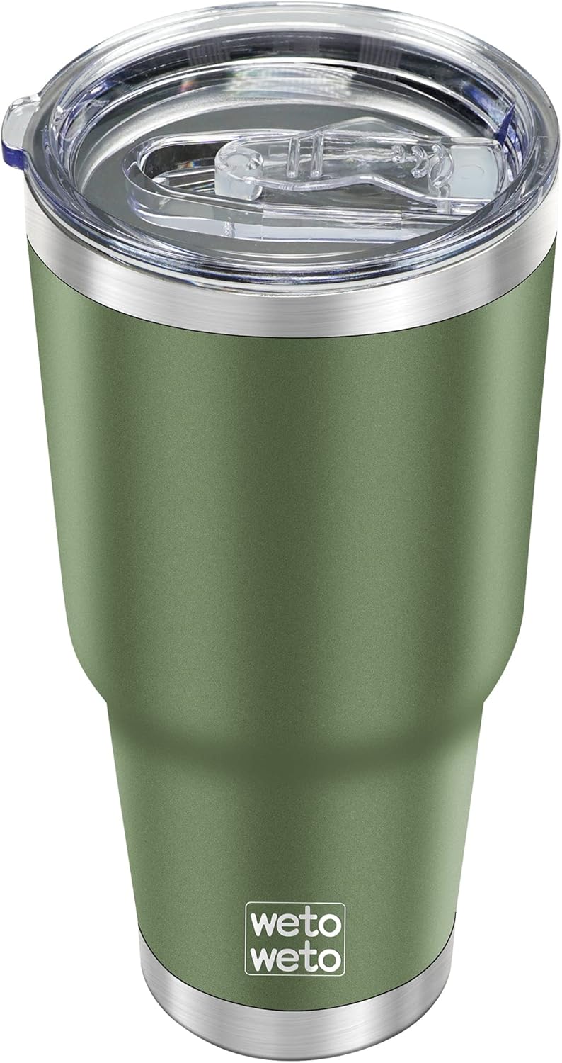 WETOWETO 30oz Tumbler, Stainless Steel Vacuum Insulated Water Coffee Tumbler Cup, Double Wall Powder Coated Spill-Proof Travel Mug Thermal Cup for Home Outdoor (Army Green, 1 Pack)