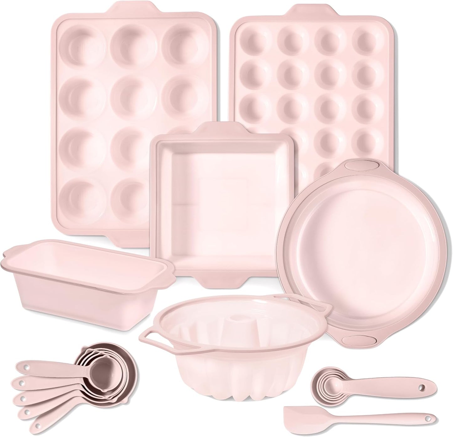 COOK WITH COLOR 17 Pc. Silicone Baking Pan Set - Non-Stick & Easy Clean Silicone Muffin Pans for Baking with Sturdy Metal Frame for Stability, Flexible Cake Molds, Includes Measuring Cups and Spoons