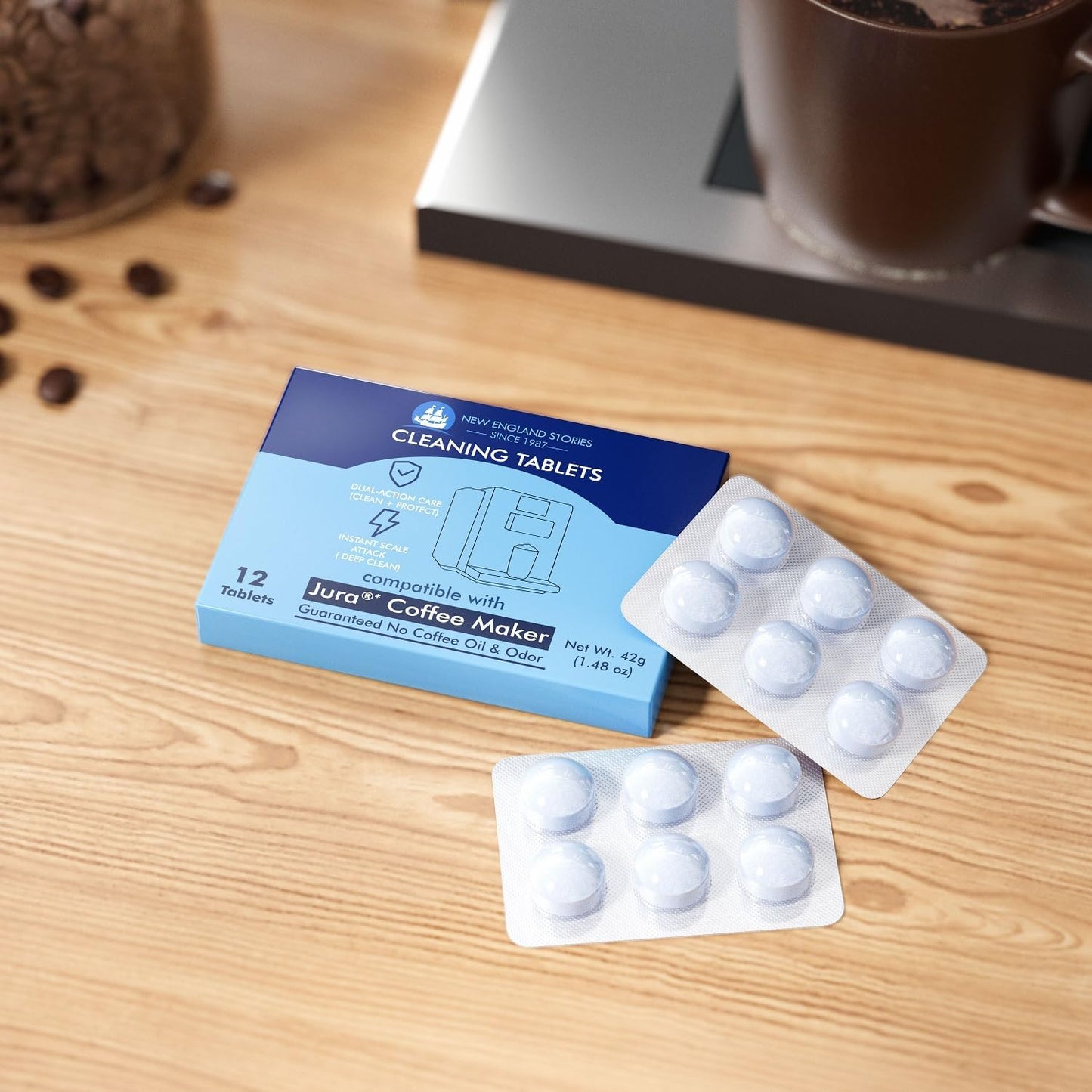 Jura Compatible Cleaning Tablets 12-Pack - Deep Clean Coffee Machine Internal Systems, Portafilter & Brew Group | Remove Oil Residue & Scale | E6/E8/S8/D6/C60/Impressa Models | Prolongs Lifespan