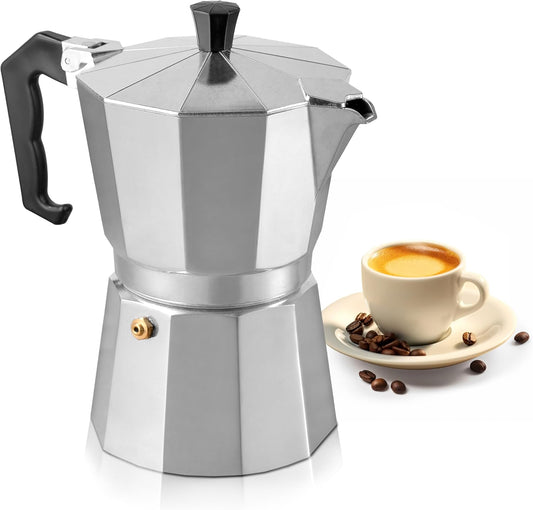 Mixpresso 3 Cup Moka Pot Cuban Coffee Maker, Moka Pot for Gas, Electric Stove Top, Classic Italian Coffee Maker, Stovetop Espresso Maker, Camping Pot Makes 3 Espresso Cup 5 Oz