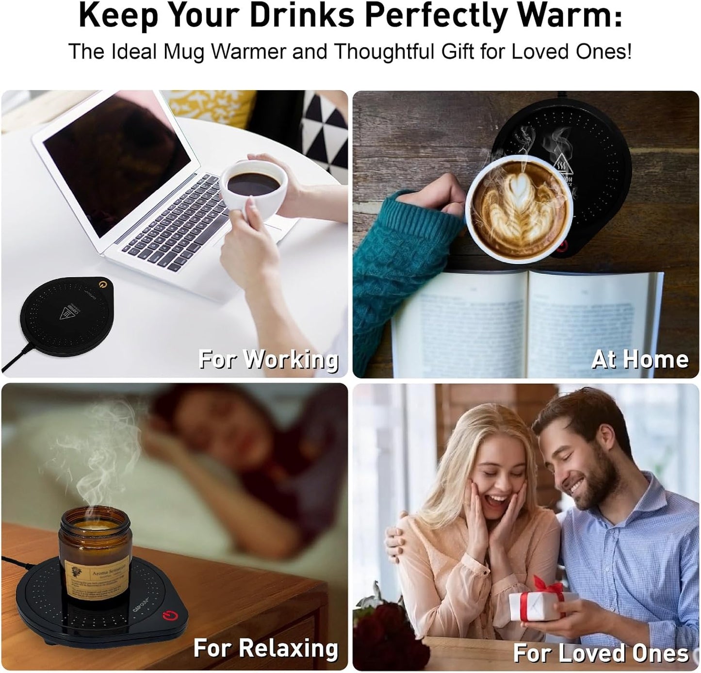 Electric Coffee Mug Warmers for Desk, 75℃ Precision Heating & Auto Shut Off, Spill-Proof Cup Warmer for Coffee/Tea/Milk/Hot Chocolate Beverages (Black)