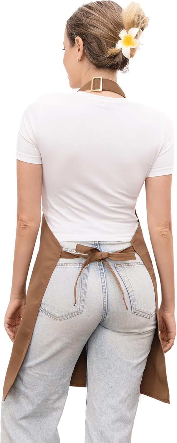 Barista Waitress Chef Cooking Aprons Waterproof Canvas Hair Stylists Apron with 3 Pockets for Women