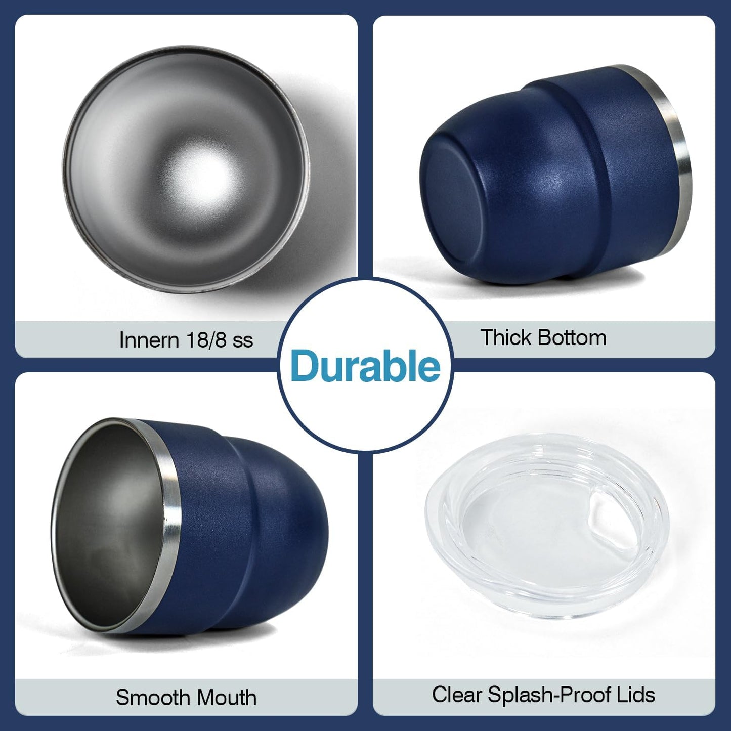 4oz Stackable Cup, Vacuum Insulated Espresso Cup Set of 6, Espresso Shot Cup for Coffee, Double Wall Stainless Steel Mini Tumbler Shot Glasses with Straw and Lid (A-navy6P, 4oz)