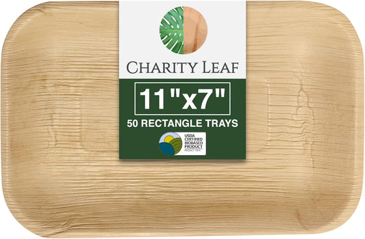 50-Pack 11"x7" Eco-Friendly Palm Leaf Trays | Perfect for Weddings, Catering, and Parties