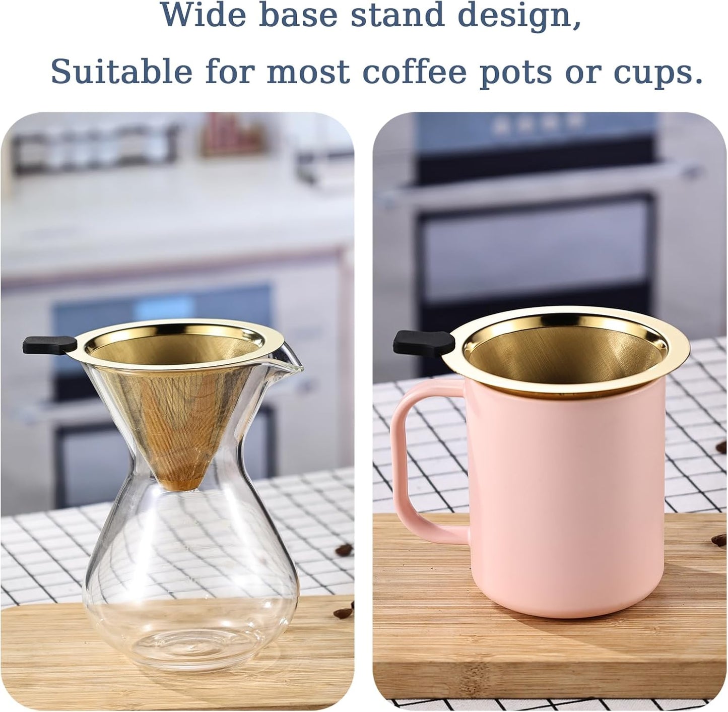 Small Size Pour Over Coffee Filter Dripper, Stainless Steel Metal Cone Drip Coffee Filter, Paperless and Permanently Reusable, Double Mesh Coffee,Tea Filter for 1-2 Cups