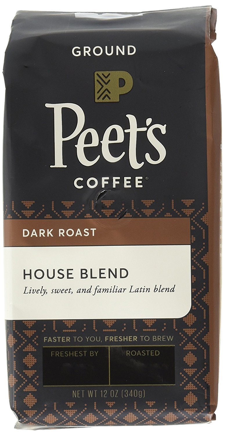 Peet's Coffee House Blend, Dark Roast Ground Coffee, 12 Ounce Bag (Pack of 2) Packaging May Vary Bright, Lively, and Balanced Dark Roast Blend of Latin American Coffees, Deep Roasted, Hint of Spice