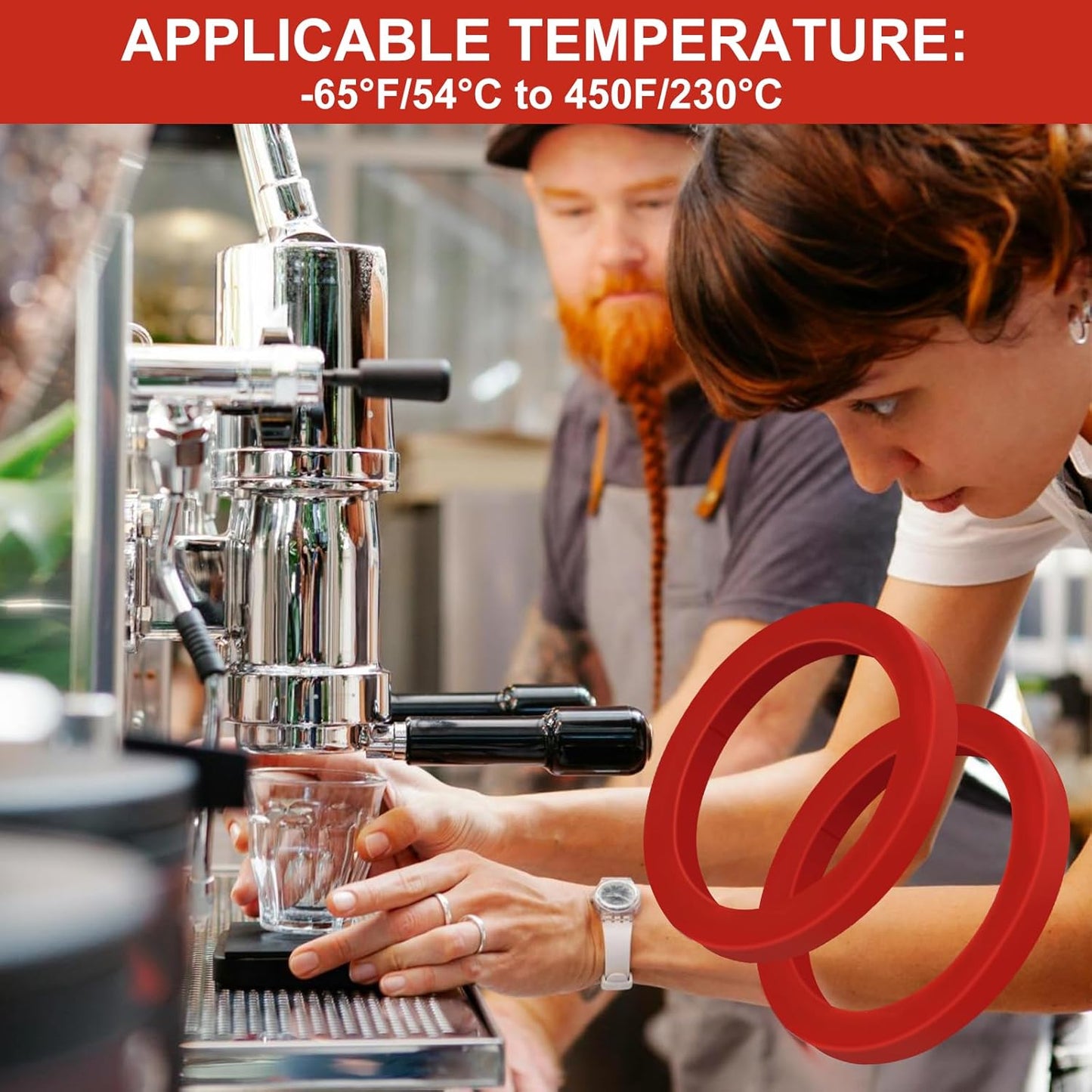 2PCS E61 8.0mm Silicone Group Gasket for Gaggia Espresso Machines Grouphead/Portafilter, Red