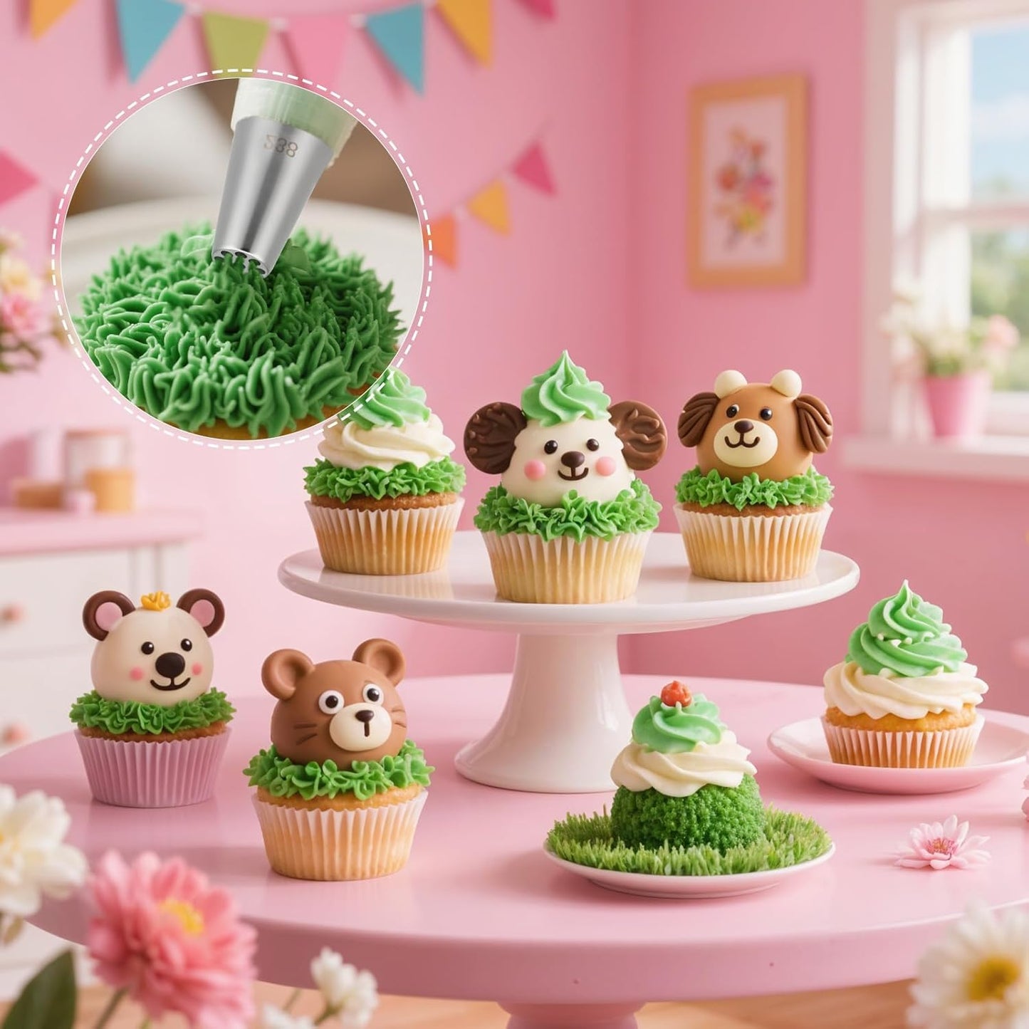 3 Pcs Grass Piping Tips, Stainless Steel DIY Piping Icing Nozzle Tool for Cake Decorating Frosting Grass, Hair, Fur on Cupcakes, Cookies, Desserts