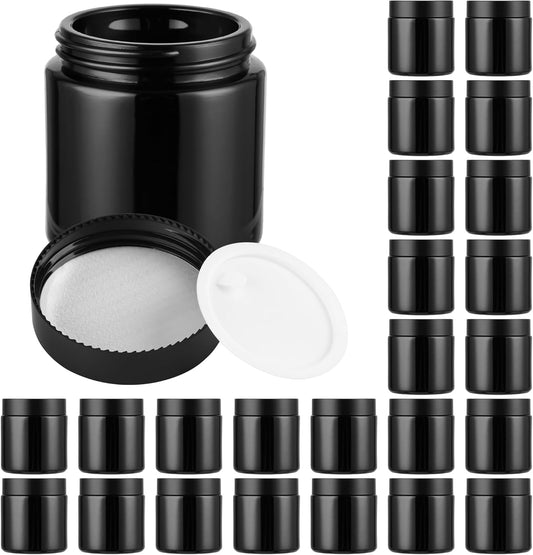Glass Jars with Lids,Eco-Friendly Cosmetic Containers with Airtight Black Lids & Liners, Multi-Color Options for Cream, Lotion, Body Butter, DIY Skincare Travel Jars (Black, 4oz)